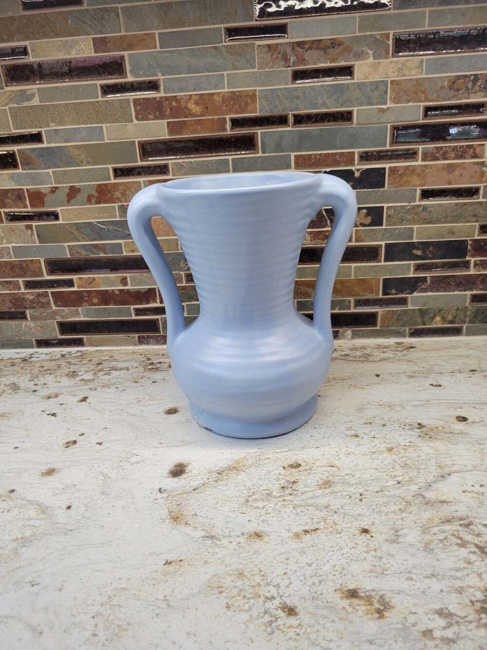 Vintage Haeger Blue Ceramic Pottery Vase Art Deco Double Handle Amphora Urn